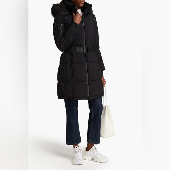 DKNY quilted belted shell hooded coat size Small - Picture 1 of 10